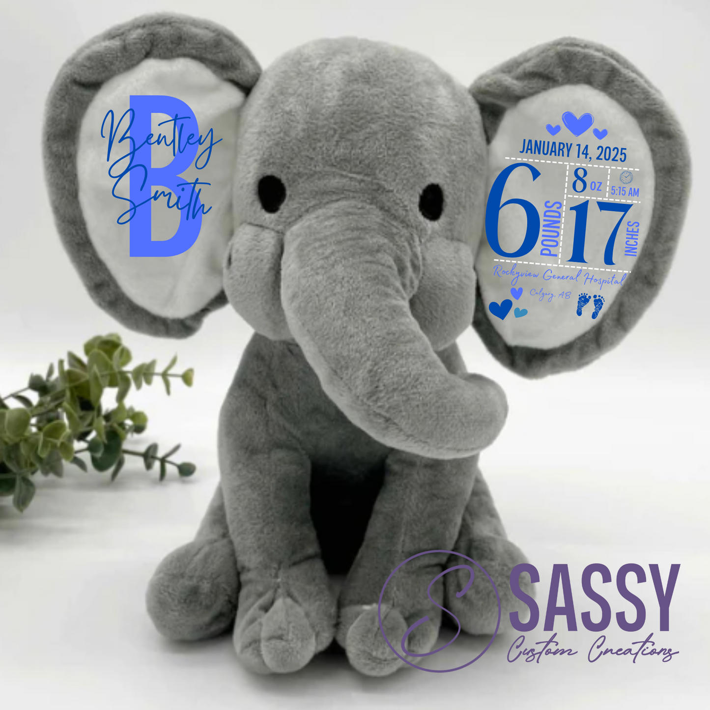 BIRTH ANNOUNCEMENT PLUSH ELEPHANT