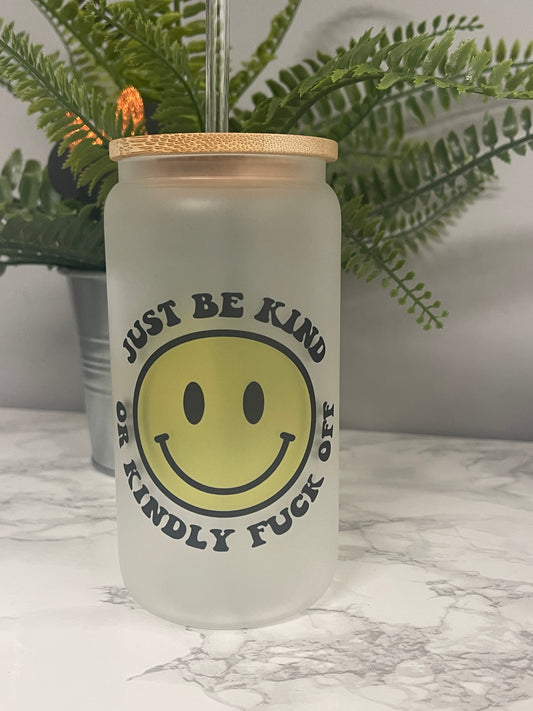 JUST BE KIND GLASS CAN